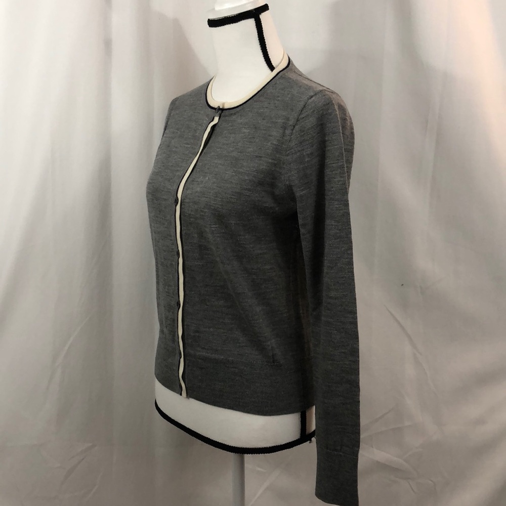 J.Crew merino wool heather gray & white M cardigan - Picture 3 of 8
